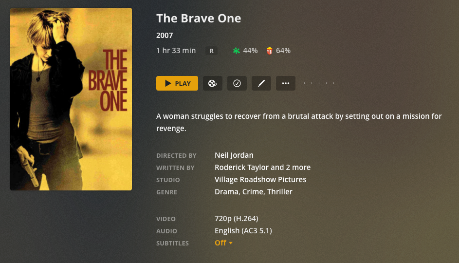 The details screen in the web app for a movie which has been incorrectly matched as The Brave One