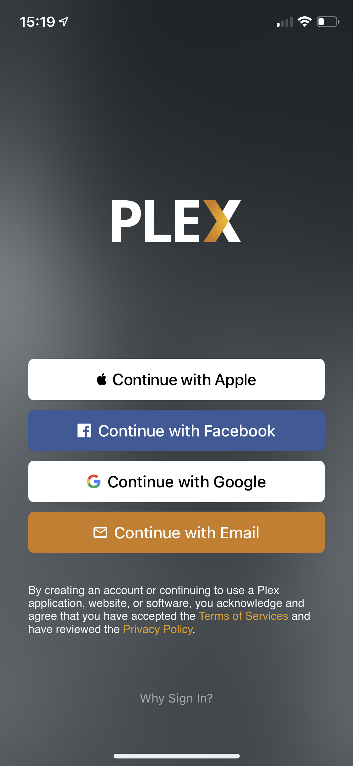 You can sign in to our iOS app using Google, Facebook, Apple, or your email address