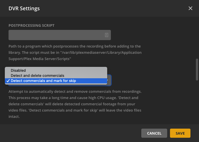 Expanded options for the Remove Commercials preference under DVR Settings