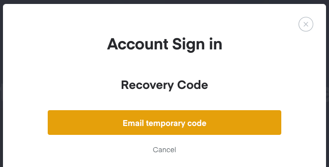 Screenshot showing the `Email temporary code` button, which is available after you choose to `Verify another way` for a 2FA verification code.
