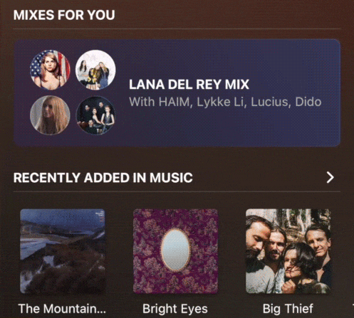 The server creates customized Mixes For You, based on recent playback history.